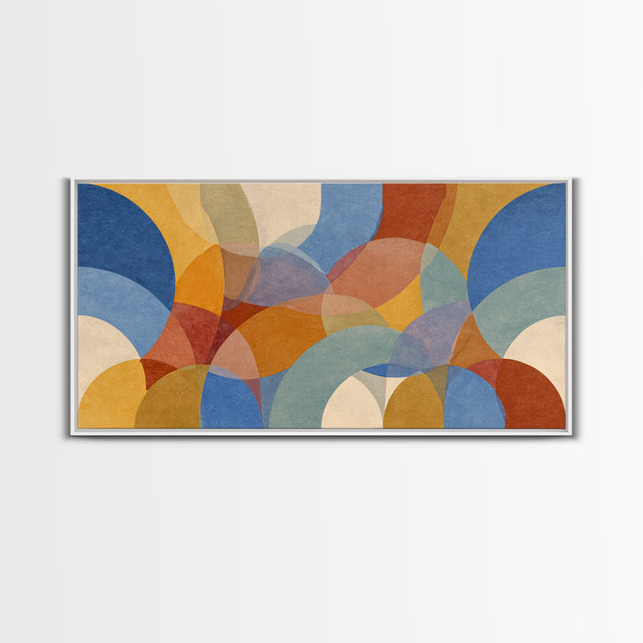 Colorful Translucent Circles And Arches Canvas Print, Midcentury Modern Abstract Art, Retro Wall Decor, Geometric Living Room Art