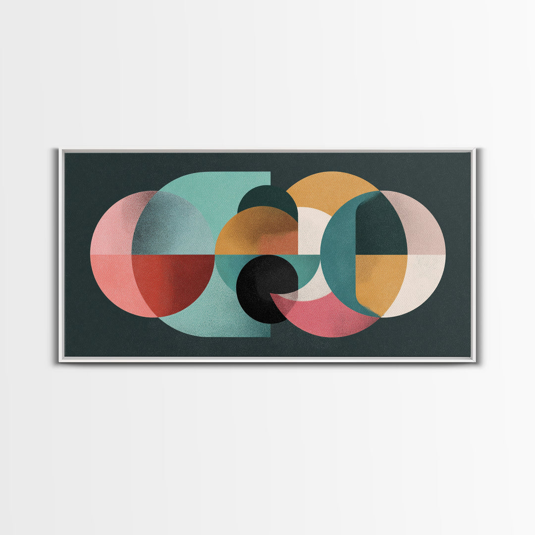 Pink Mint Mustard Oval Circle Blocks Wall Art, Midcentury Modern Geometric Print, Bauhaus Abstract Poster, MCM Wall Decor