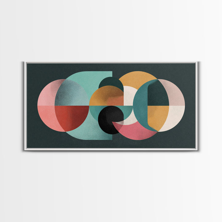 Pink Mint Mustard Oval Circle Blocks Wall Art, Midcentury Modern Geometric Print, Bauhaus Abstract Poster, MCM Wall Decor