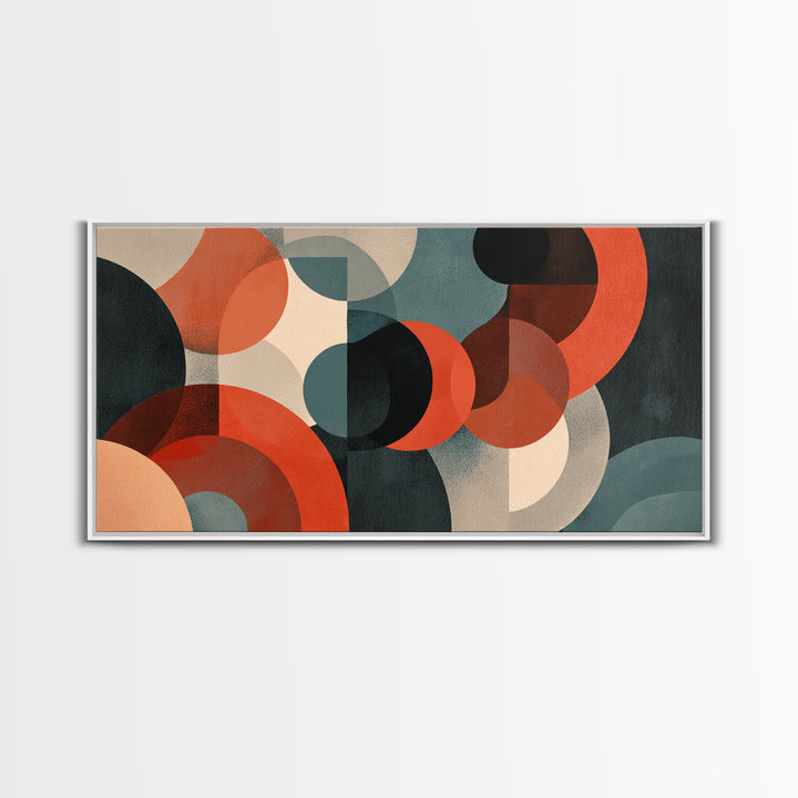 Rust Teal Cream Overlapping Circle Abstract Canvas Print, Midcentury Modern Wall Art, Retro Geometric Decor, Large MCM Poster