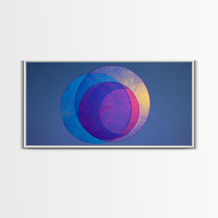 Blue Purple Transparent Planet Circles Canvas Print, Modern Abstract Wall Art, Midcentury Geometric Poster, Cool Bedroom Decor