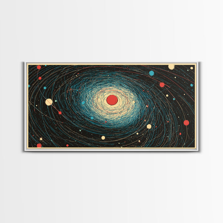 Cream Red Spiral Galaxy Canvas Print, Midcentury Modern Art, Retro Space Poster, Abstract Wall Decor, Atomic Planet Artwork