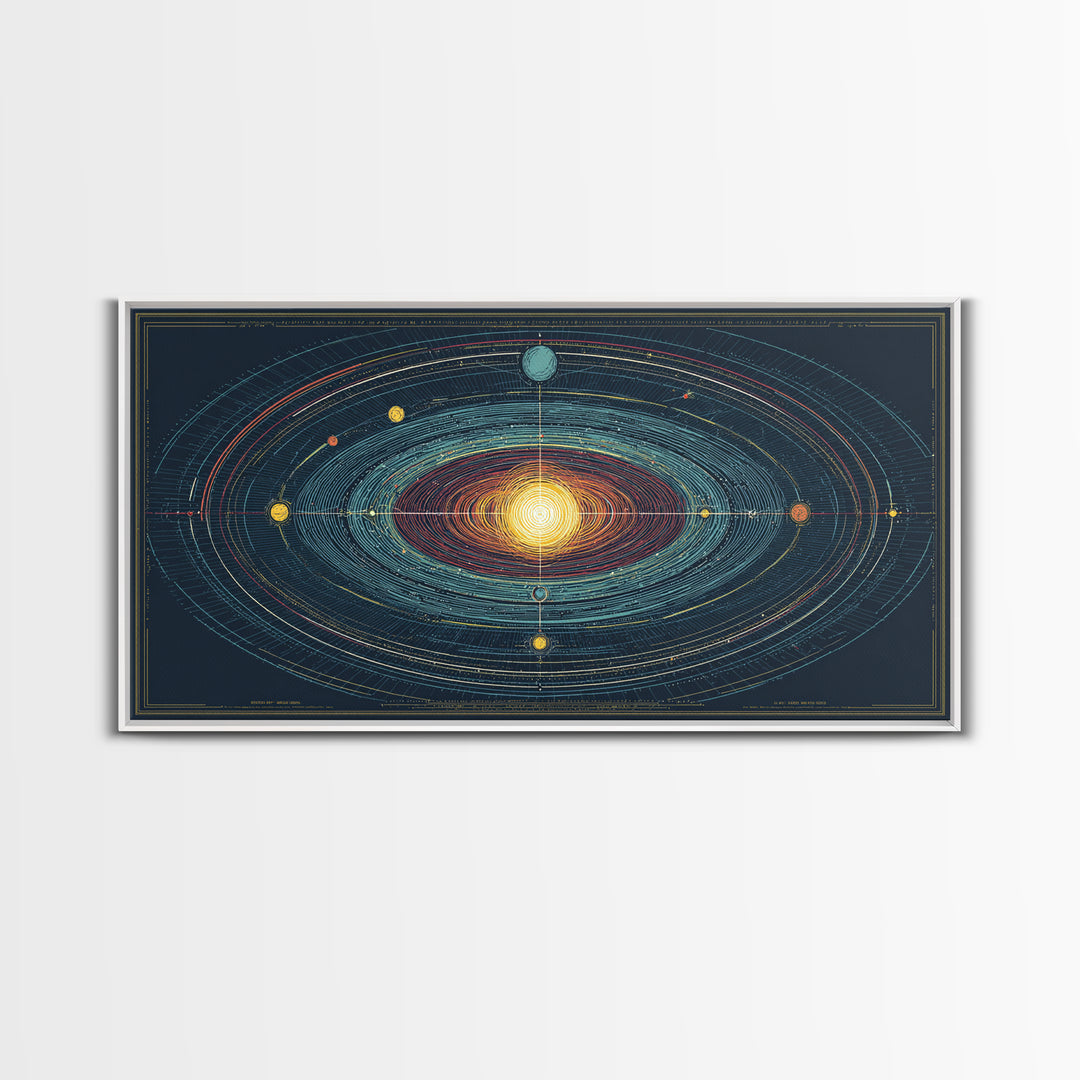 Celestial Orbit Map Framed Canvas Print, Modern Abstract Art, Midcentury Wall Art, Space Poster, Geometric Home Office Decor