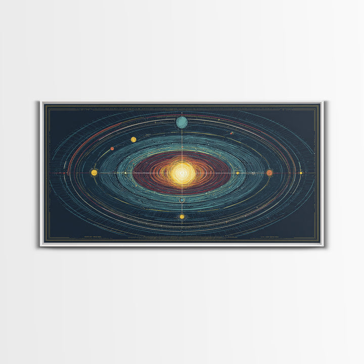 Celestial Orbit Map Framed Canvas Print, Modern Abstract Art, Midcentury Wall Art, Space Poster, Geometric Home Office Decor