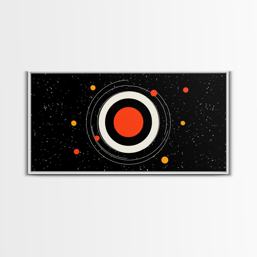 Minimal Red Planet Wall Art, Black Starfield Orbit Poster, Midcentury Modern Decor, Atomic Space Abstract Art Print, MCM