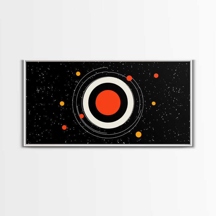 Minimal Red Planet Wall Art, Black Starfield Orbit Poster, Midcentury Modern Decor, Atomic Space Abstract Art Print, MCM