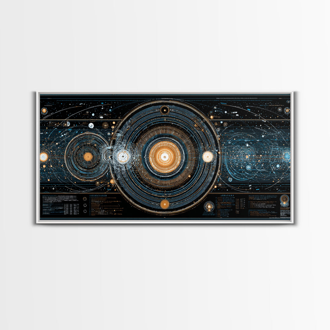 Cosmic Orbit Diagram Wall Art, Sci Fi Galaxy Map, Modern Abstract Art Print, Blue Gold Space Poster, MCM Office Decor Gift