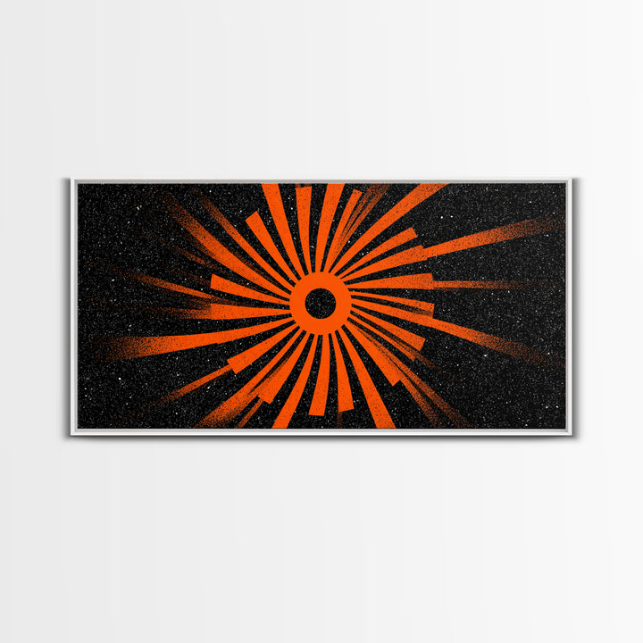 Orange Eclipse Sunburst Canvas Print, Retro Space Abstract Art, Midcentury Modern Wall Decor, Black Atomic Poster For Living Room