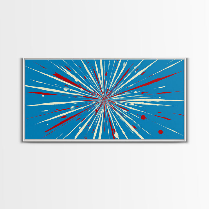 Blue Red Speed Burst Wall Art, Retro Sci Fi Star Lines, Modern Abstract Art Print, Bold Graphic Poster, Game Room Decor Gift