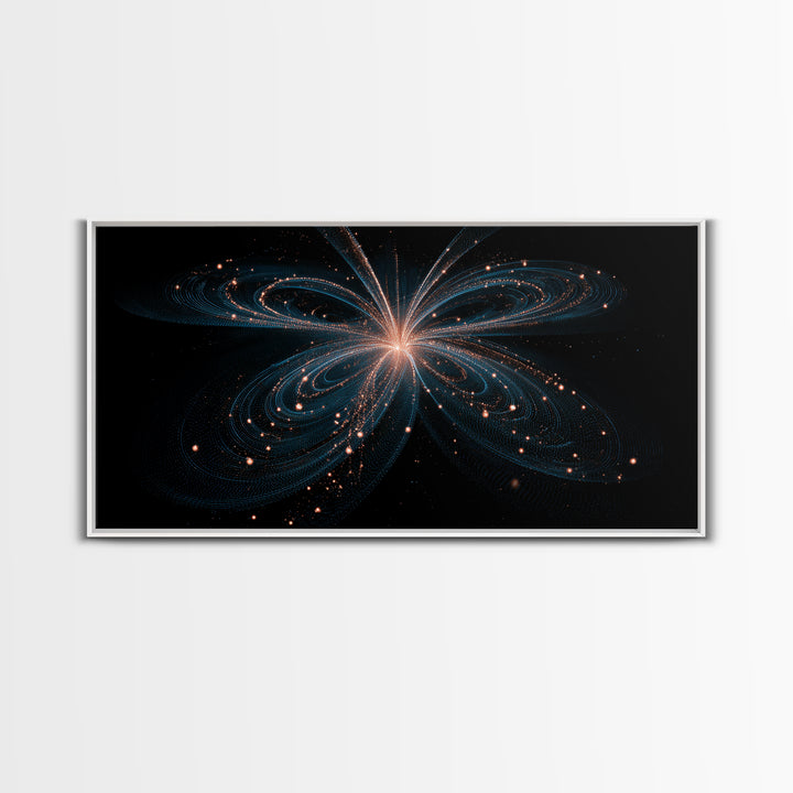 Orbital Butterfly Starfield Framed Canvas Print, Cosmic Particle Wall Art, Modern Abstract Art, Elegant Sci Fi Bedroom Decor
