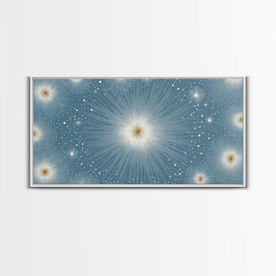 Pale Blue Star Mandala Wall Art, Symmetric Celestial Burst, Modern Abstract Art Print, Snowflake Poster, Calm Bedroom Decor