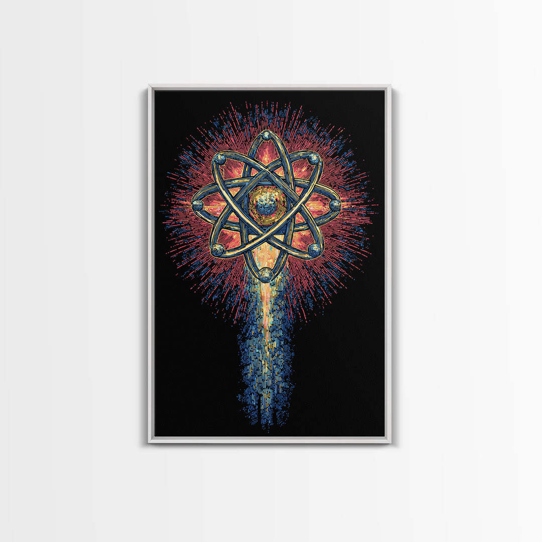 Radiant Atomic Starburst Canvas Print, Midcentury Modern Wall Art, Retro Science Poster, Bright Geometric Space Decor Art