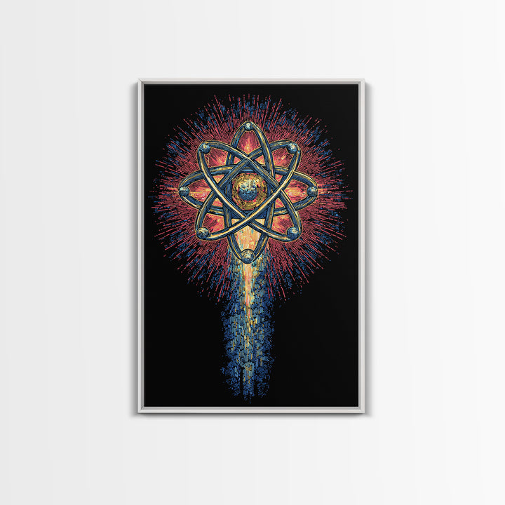 Radiant Atomic Starburst Canvas Print, Midcentury Modern Wall Art, Retro Science Poster, Bright Geometric Space Decor Art
