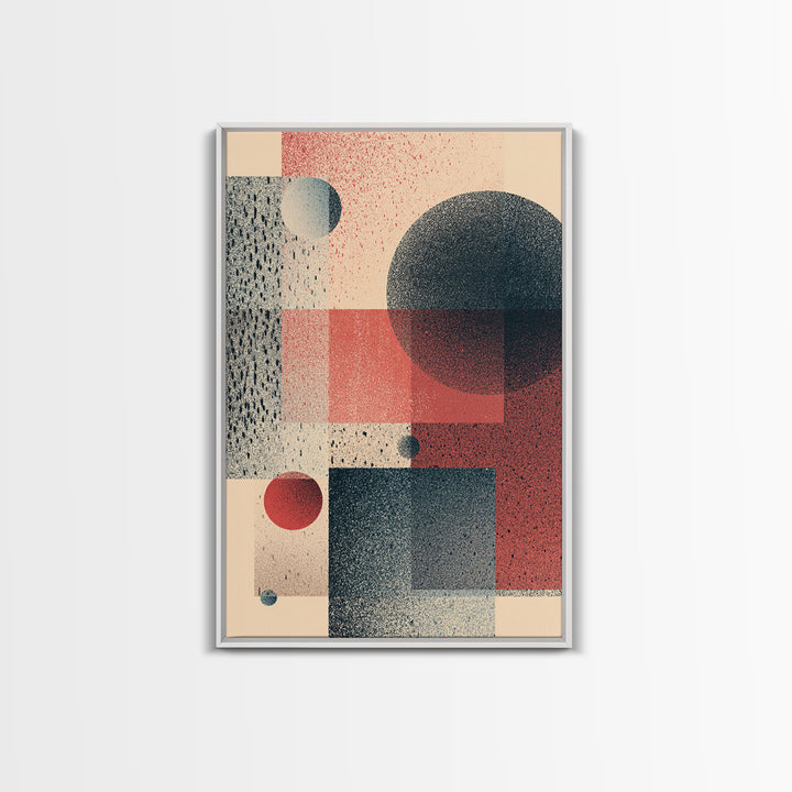 Textured Geometric Circles And Squares Canvas Print, Midcentury Modern Wall Art, Retro Abstract Poster, Bauhaus Home Decor