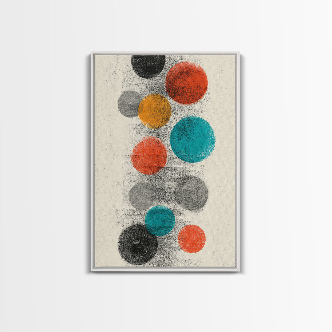 Retro Floating Circles Abstract Wall Art, Mid Century Modern Art Print, Atomic Geometric Decor, Colorful MCM Living Room