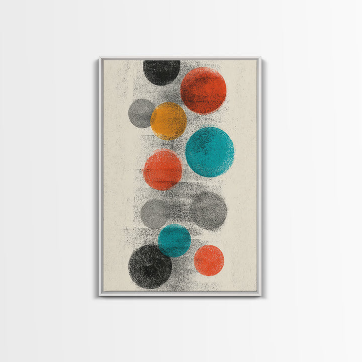 Retro Floating Circles Abstract Wall Art, Mid Century Modern Art Print, Atomic Geometric Decor, Colorful MCM Living Room
