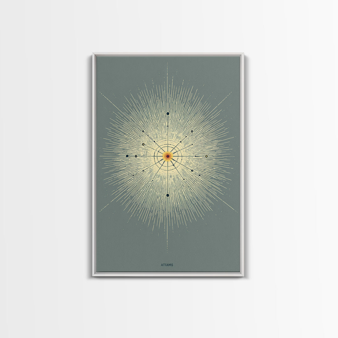 Atomic Starburst Diagram Wall Art, Midcentury Modern Abstract Sun Poster, Sage Green Geometric MCM Decor, Minimalist Print