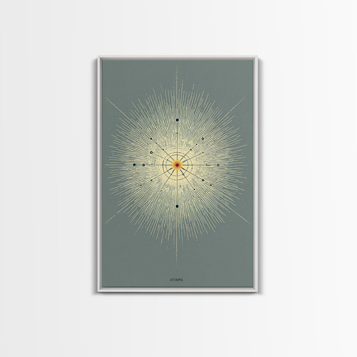 Atomic Starburst Diagram Wall Art, Midcentury Modern Abstract Sun Poster, Sage Green Geometric MCM Decor, Minimalist Print