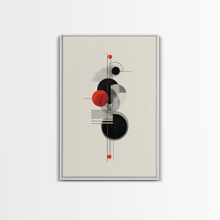 Red Black Bauhaus Circles Wall Art, Midcentury Modern Geometric Poster, Abstract MCM Decor, Minimalist Shape Art Print Gift