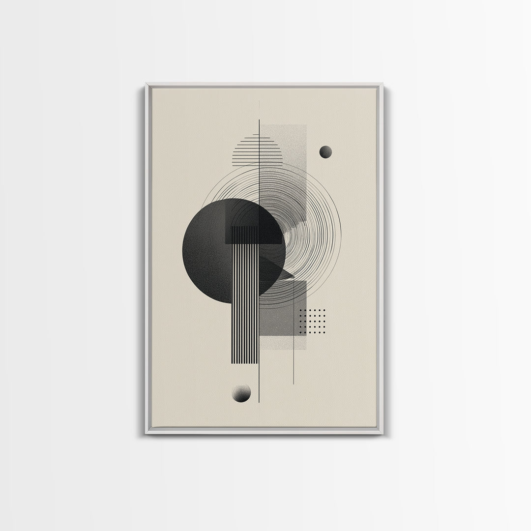 Black Gray Geometric Circle Wall Art, Modern Abstract Line Poster, Midcentury MCM Decor, Minimalist Bauhaus Art Print Gift
