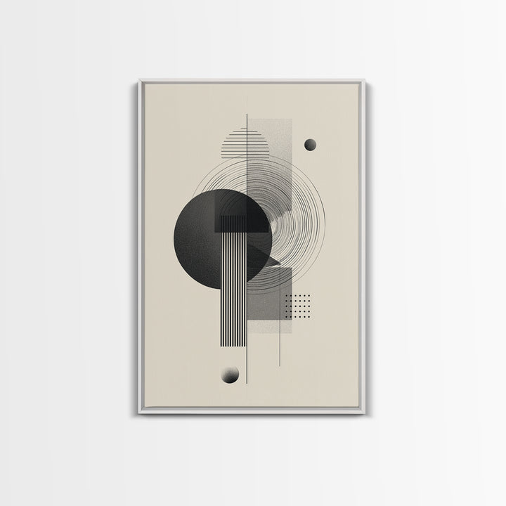 Black Gray Geometric Circle Wall Art, Modern Abstract Line Poster, Midcentury MCM Decor, Minimalist Bauhaus Art Print Gift