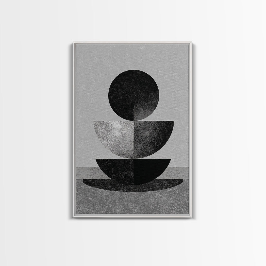 Monochrome Stacked Circle Wall Art, Black White Abstract Poster, Midcentury Modern Geometric Decor, Minimalist MCM Print