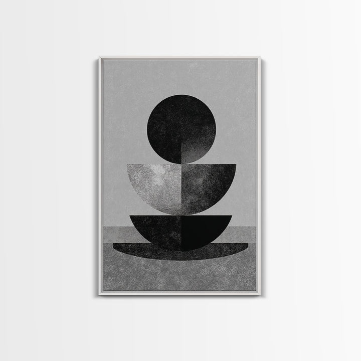 Monochrome Stacked Circle Wall Art, Black White Abstract Poster, Midcentury Modern Geometric Decor, Minimalist MCM Print