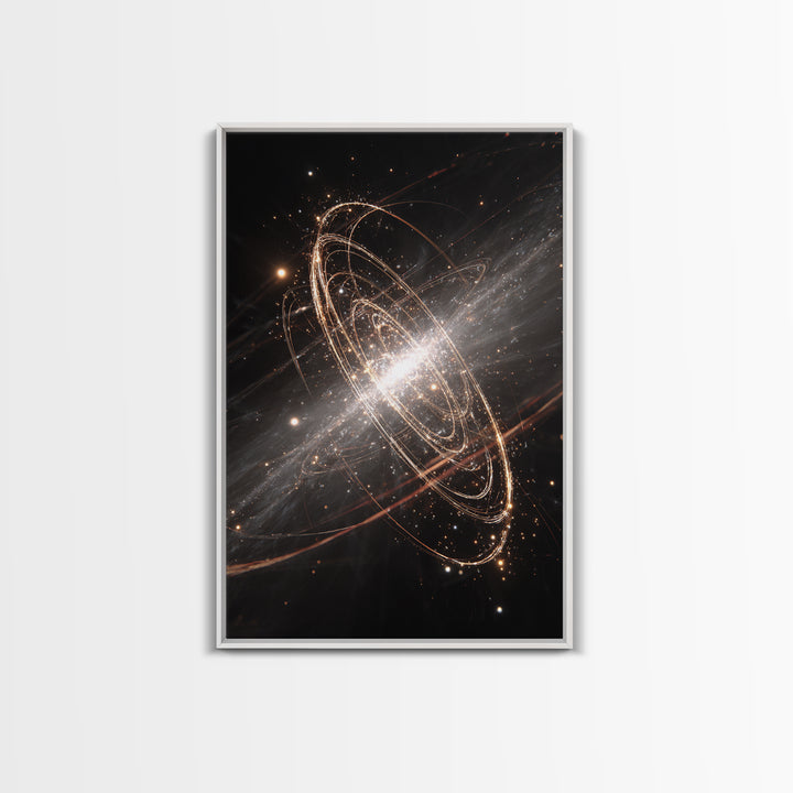 Glowing Galactic Rings Around Bright Star Framed Canvas Print, Space Abstract Art, Modern Wall Decor, Cosmic Poster Gift