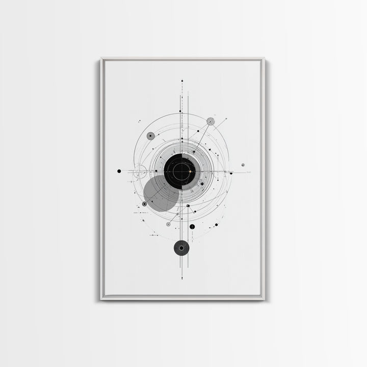 Minimal Orbital Diagram Wall Art, Modern Abstract Science Poster, Midcentury Geometric Line Decor, Black White MCM Print