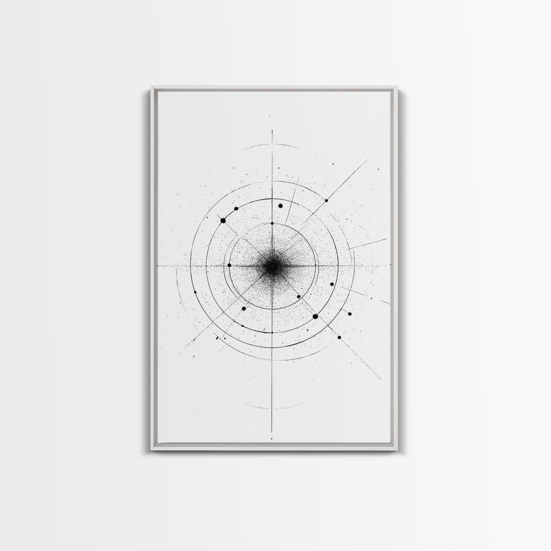 Minimal Celestial Orbit Diagram Wall Art, Black And White Abstract Geometry, Modern Art Print, Mid Century Office Decor Poster