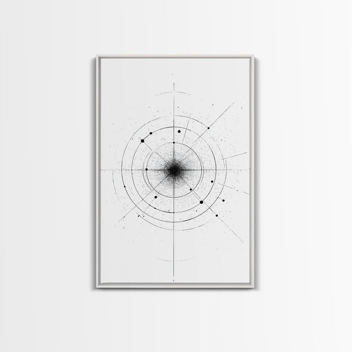 Minimal Celestial Orbit Diagram Wall Art, Black And White Abstract Geometry, Modern Art Print, Mid Century Office Decor Poster