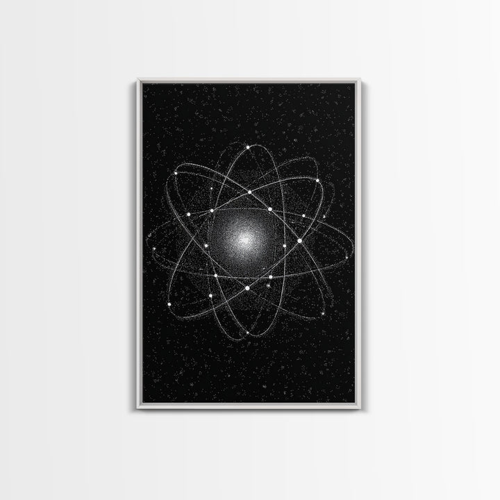 Glowing Atomic Starfield Wall Art, Black White Science Abstract, Mid Century Modern Decor, Geometric Space Poster Print Art