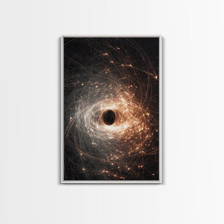 Black Hole Vortex With Golden Spark Orbits Canvas Print, Dark Space Wall Art, Modern Abstract Art, Sci Fi Poster Decor Gift