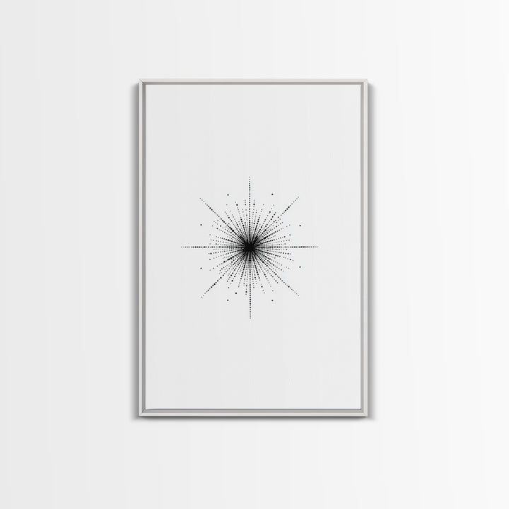 Dotted Cosmic Starburst Wall Art, Black And White Minimal Abstract, Modern Geometric Poster, Mid Century Office Decor Print