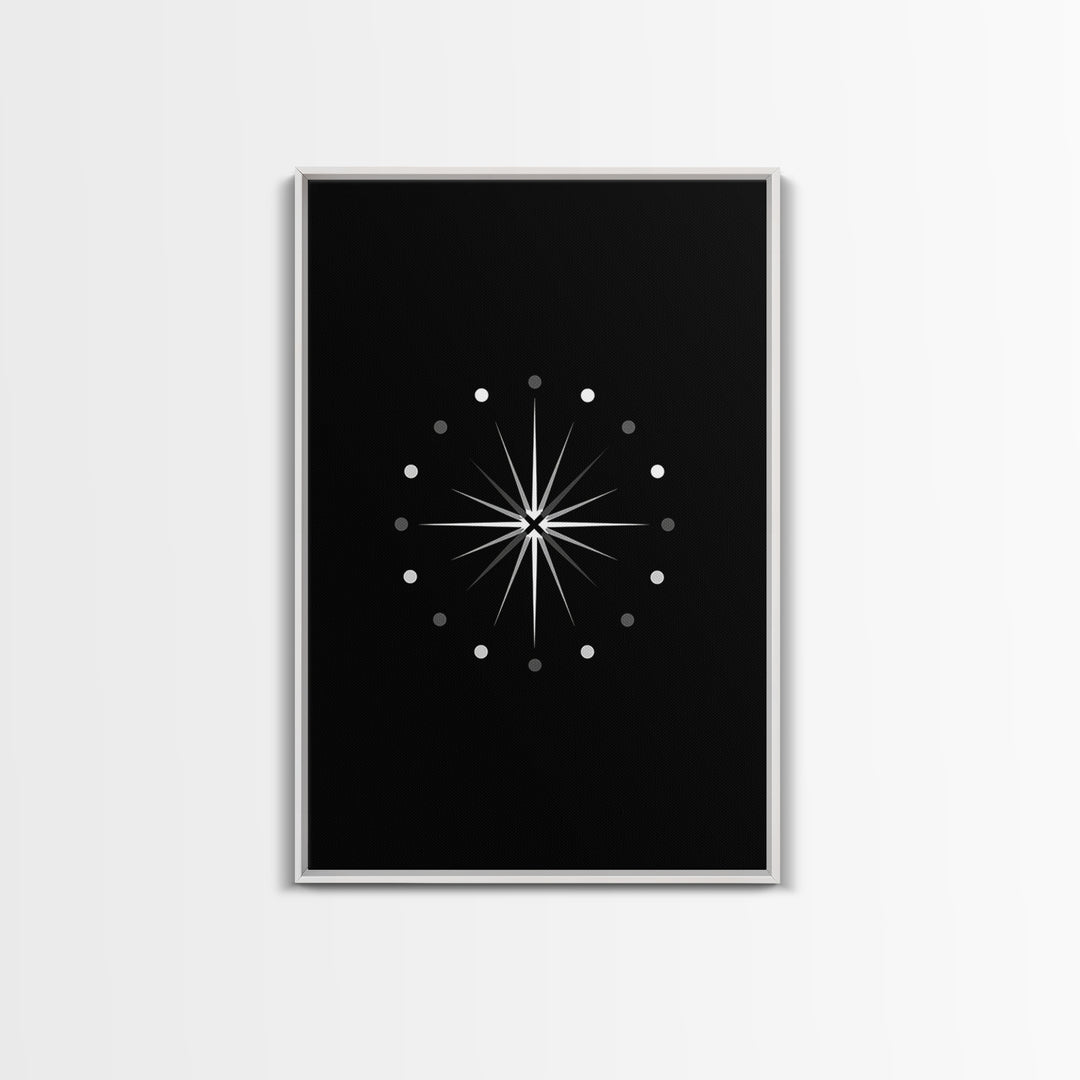 Black Atomic Starburst Wall Art, Mid Century Modern Art Print, Retro Geometric Poster, Minimalist MCM Wall Decor For Living Room