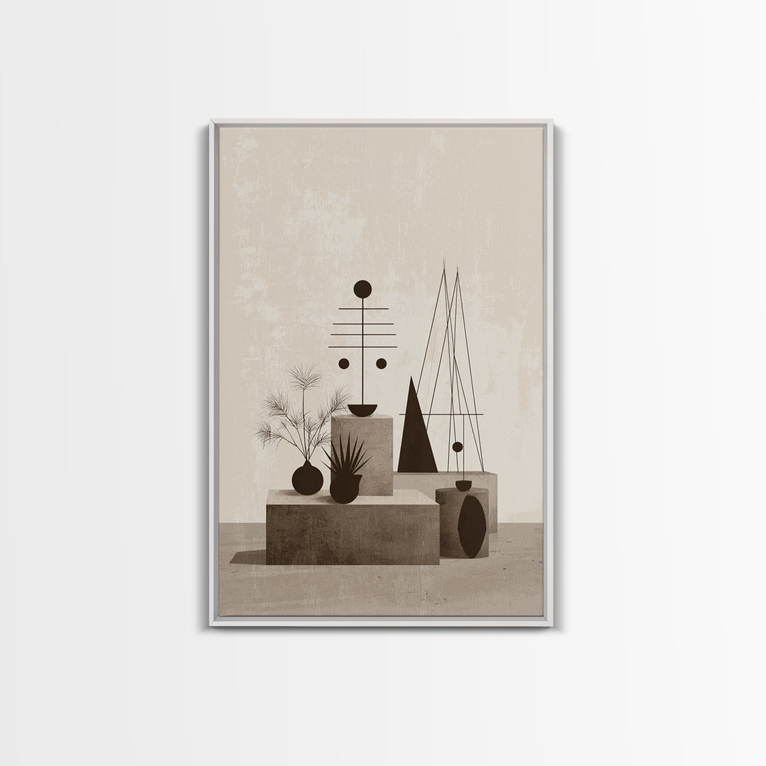 Neutral Geometric Still Life Wall Art, Mid Century Modern Abstract Print, Bauhaus Inspired Minimalist Decor, Office Wall Decor