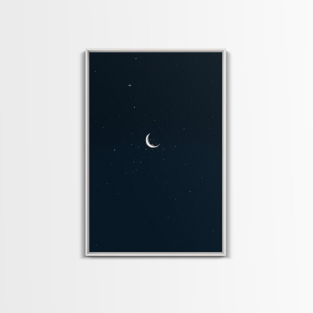Minimal Crescent Moon Starry Night Wall Art, Celestial Dark Blue Poster, Modern Printable, Bedroom Decor, Mystic Nursery Print