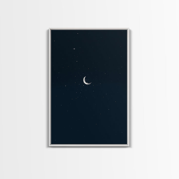 Minimal Crescent Moon Starry Night Wall Art, Celestial Dark Blue Poster, Modern Printable, Bedroom Decor, Mystic Nursery Print