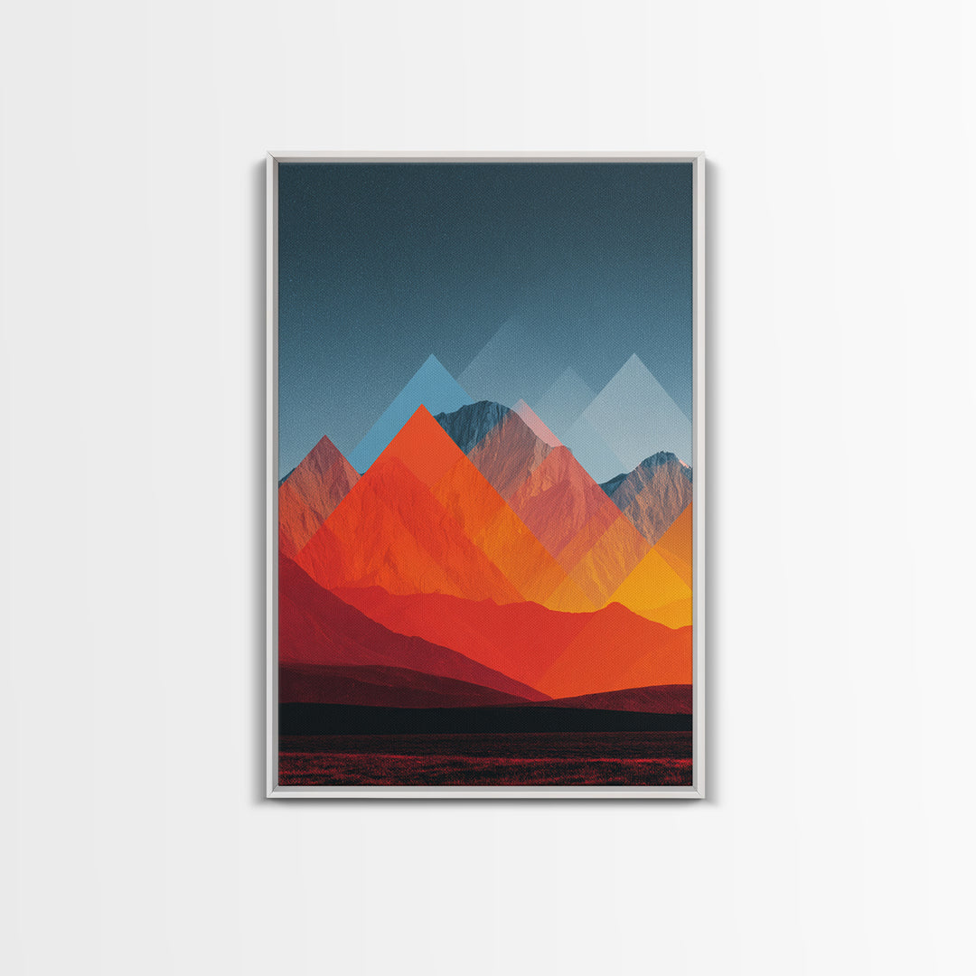 Fiery Red Orange Desert Mountain Range Canvas Print, Mid Century Modern Wall Art, Abstract Geometric Southwest Decor Gift