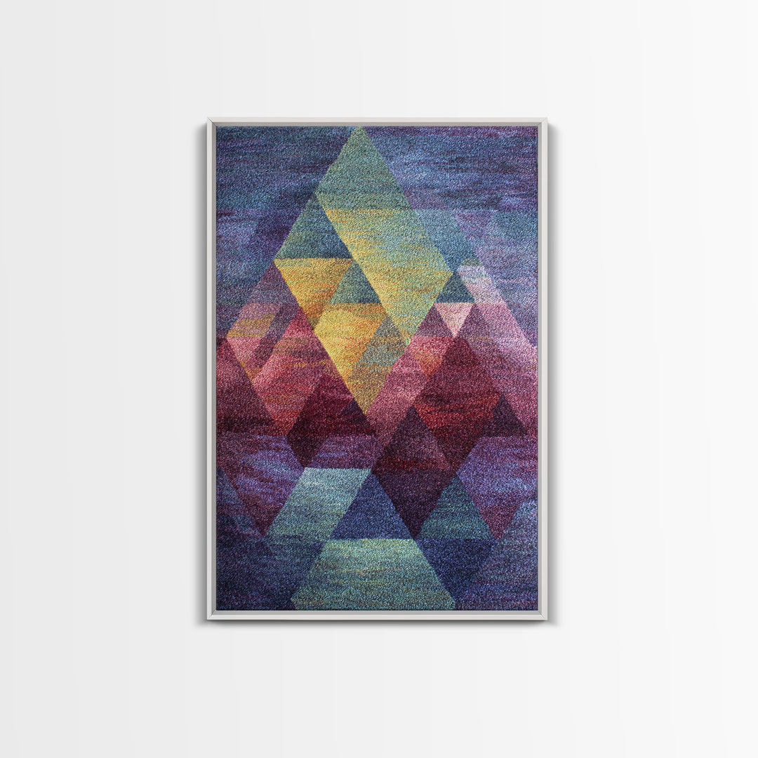 Textured Geometric Triangles In Teal Plum And Gold Canvas Print, Modern Abstract Art, MCM Wall Decor, Colorblock Poster Print