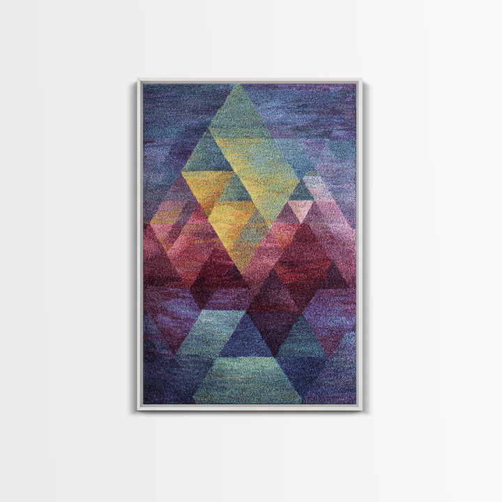 Textured Geometric Triangles In Teal Plum And Gold Canvas Print, Modern Abstract Art, MCM Wall Decor, Colorblock Poster Print