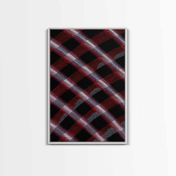 Red Black Plaid Lattice Abstract Wall Art, Geometric Pattern Print, Modern Home Decor, Bold Retro Office Decor Canvas Print
