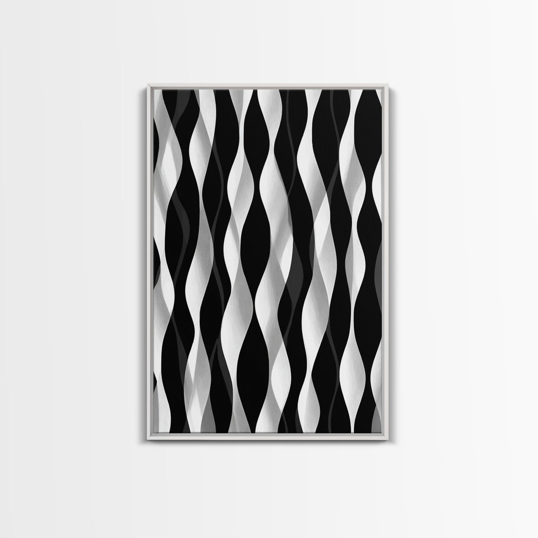 Black White Wavy Stripe Abstract Canvas Print, Op Art Wall Decor, Minimalist Modern Wall Art, Monochrome Home Decor Print