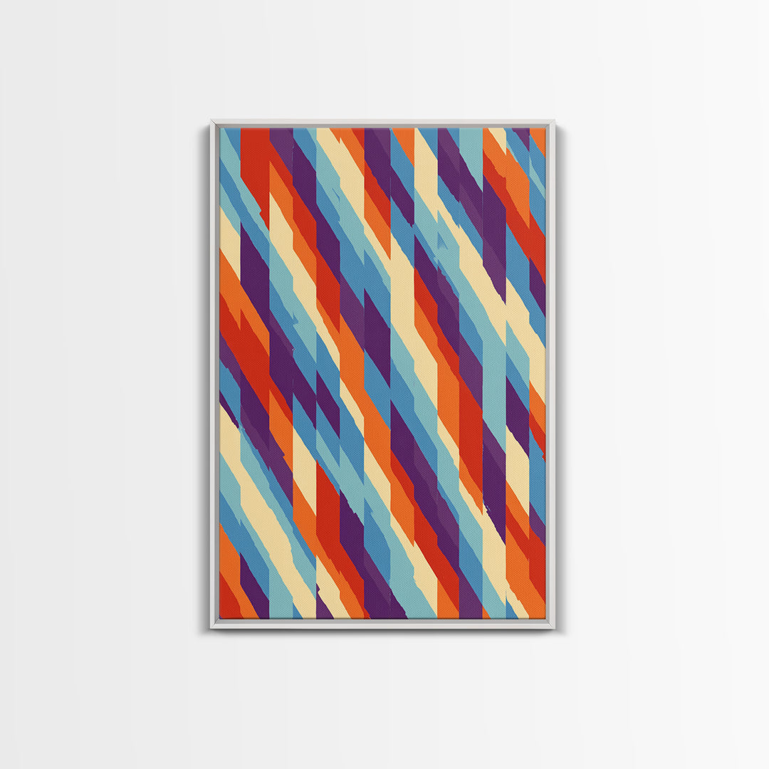 Colorful Diagonal Stripe Abstract Canvas Print, Retro Modern Wall Art, Bright Geometric Decor, 70s MCM Living Room Print