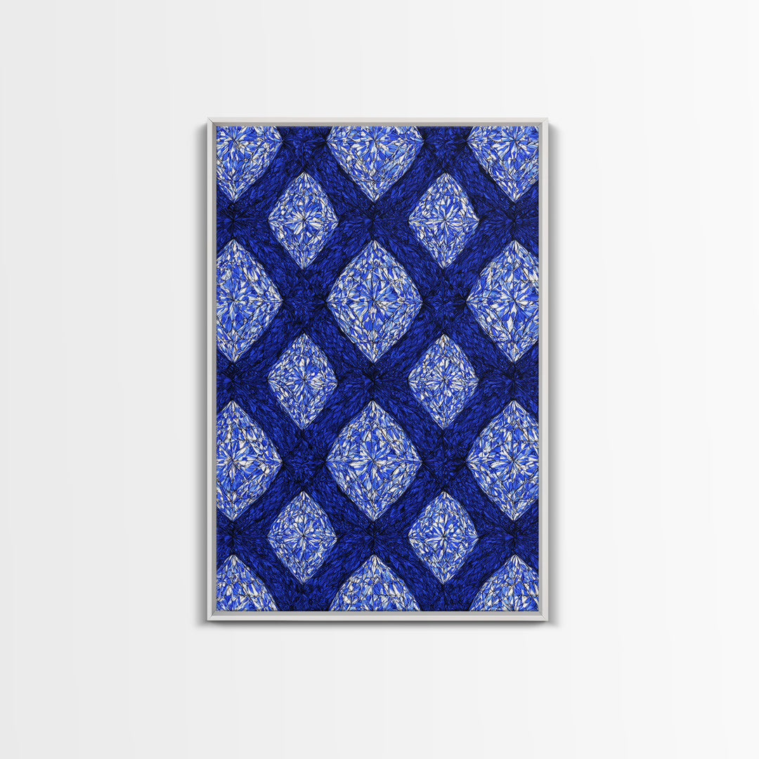 Blue Crystal Diamond Pattern Canvas Print, Geometric Wall Art, Modern Abstract Decor, Bold Blue Office And Bedroom Art Print
