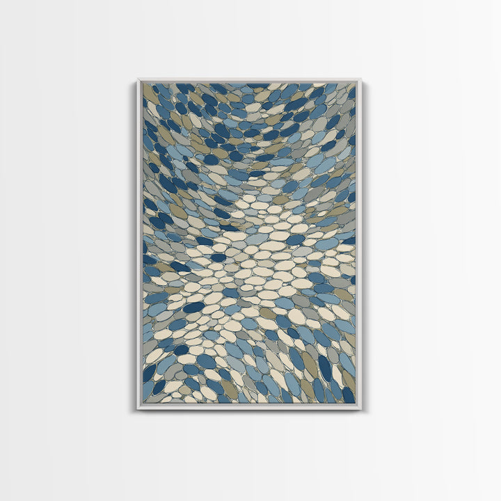 Blue Beige Mosaic Vortex Canvas Print, Midcentury Modern Abstract Art, Geometric Wall Decor, Optical Pattern Home Art Print