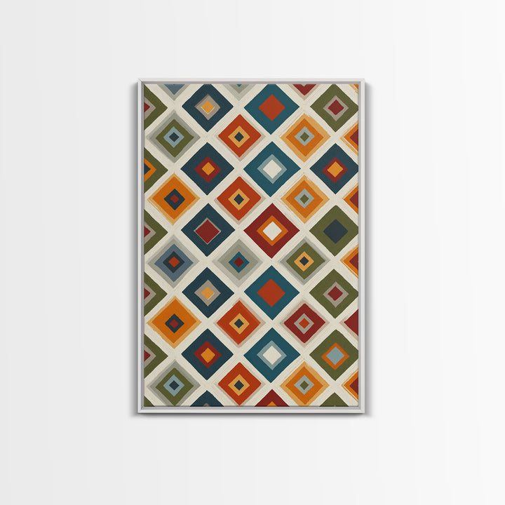 Retro Diamond Tile Pattern Wall Art, Midcentury Modern Decor, Geometric Canvas Print, Earth Tone MCM Gallery Wall Decor Print
