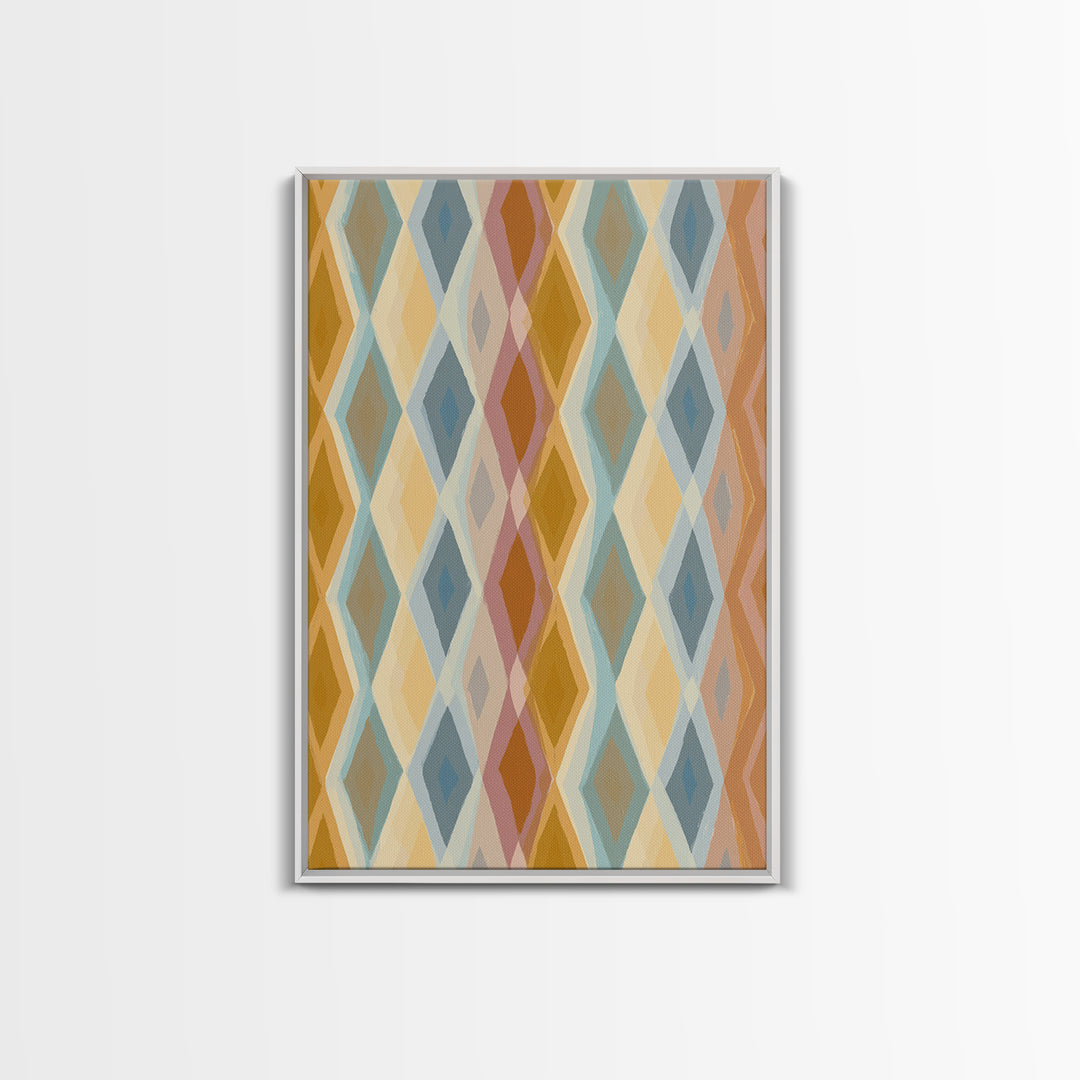 Pastel Argyle Diamond Pattern Wall Art, Mid Century Modern Geometric Print, Retro Abstract Decor, Mustard Blue Canvas Home Decor