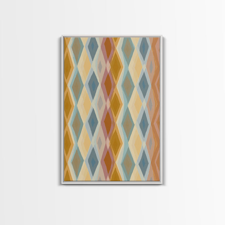Pastel Argyle Diamond Pattern Wall Art, Mid Century Modern Geometric Print, Retro Abstract Decor, Mustard Blue Canvas Home Decor