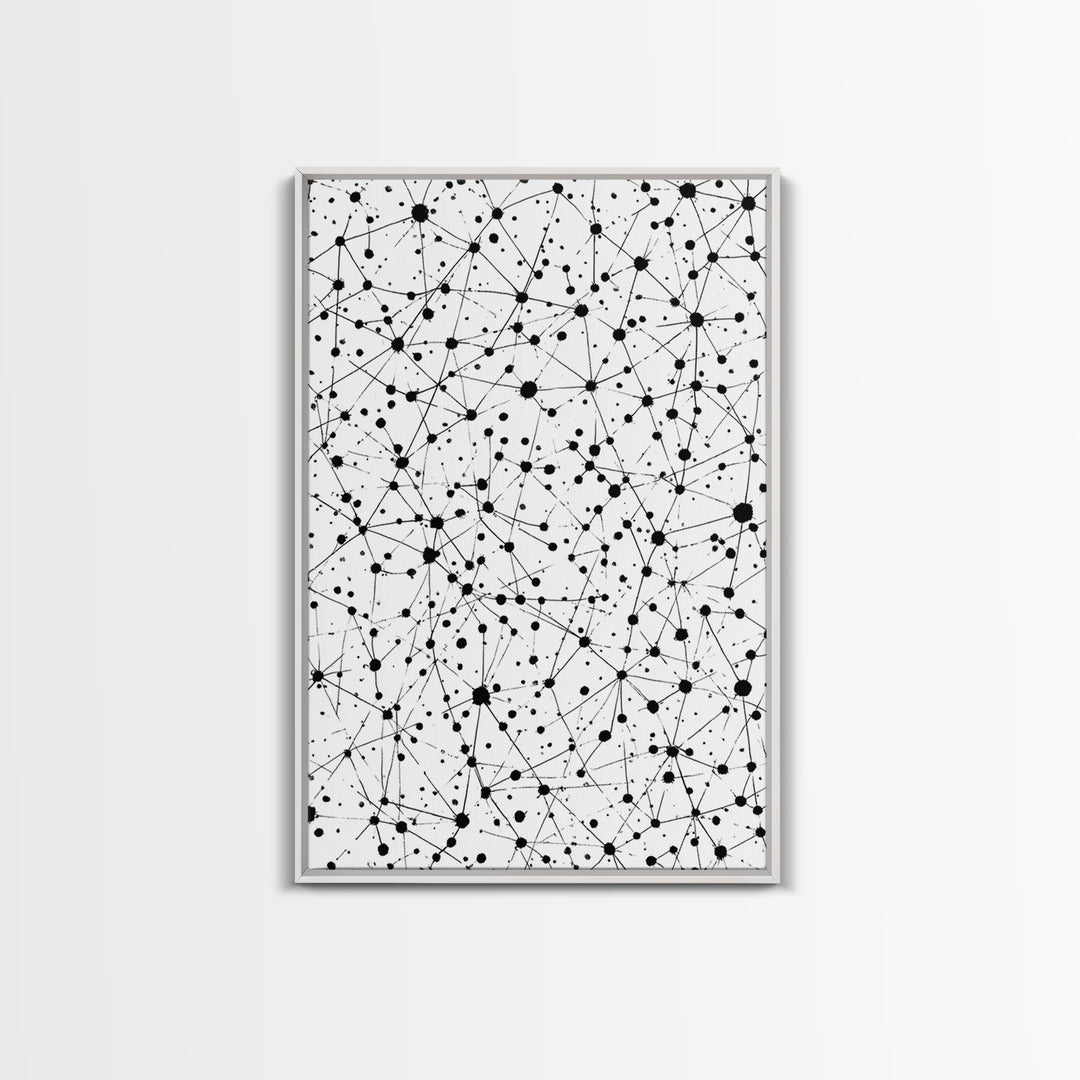 Black Atomic Dot Network Wall Art, Midcentury Modern Geometric Abstract Print, Minimal Black White Monochrome Home Office Decor